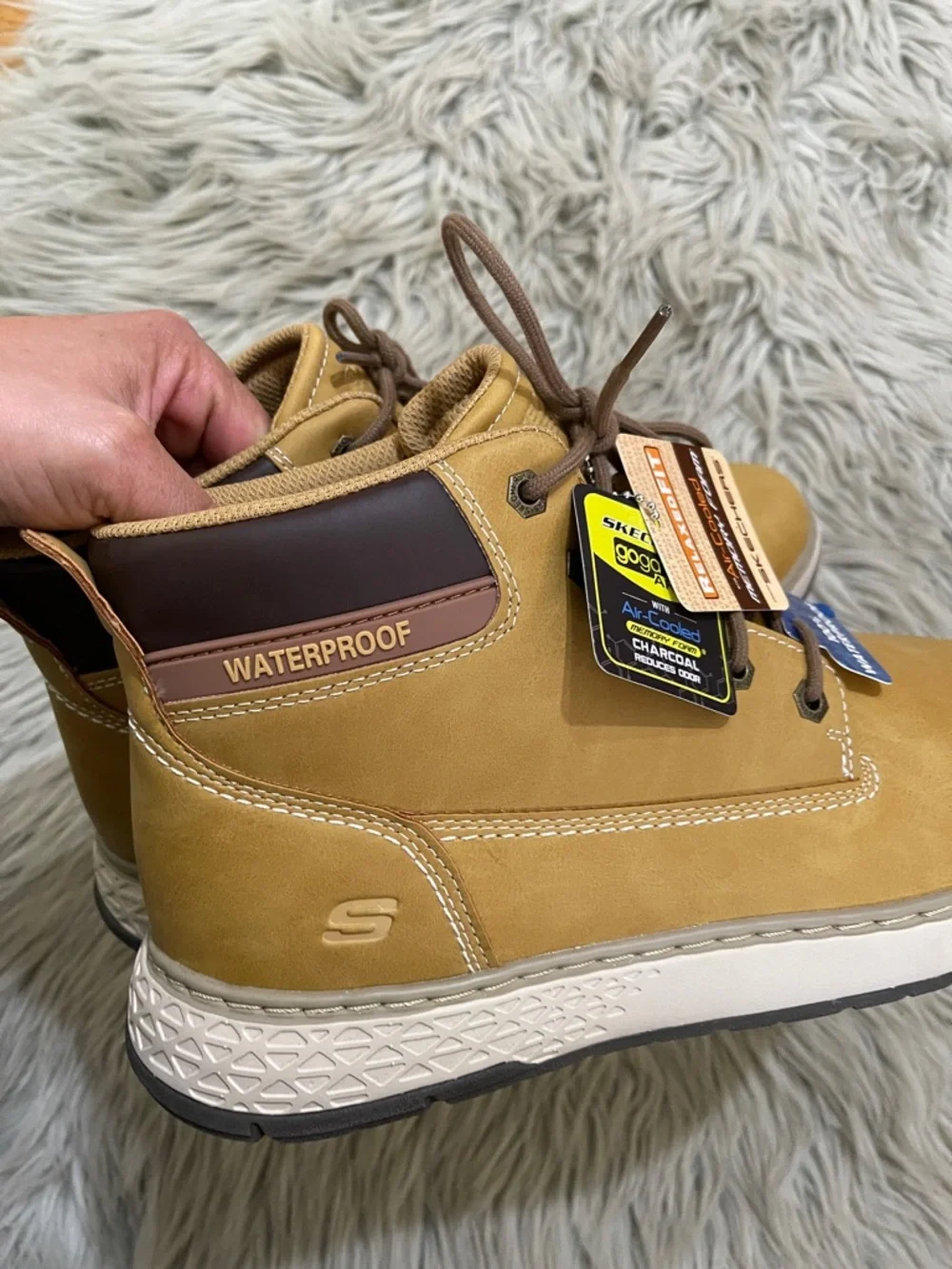 Skechers Men's Tan Waterproof Leather Lace-Up Ankle Boots